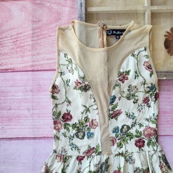 For Love & Lemons Beige Lulu Floral Sheer Mesh Flared Mini‎ Skater Dress Small - Picture 3 of 6